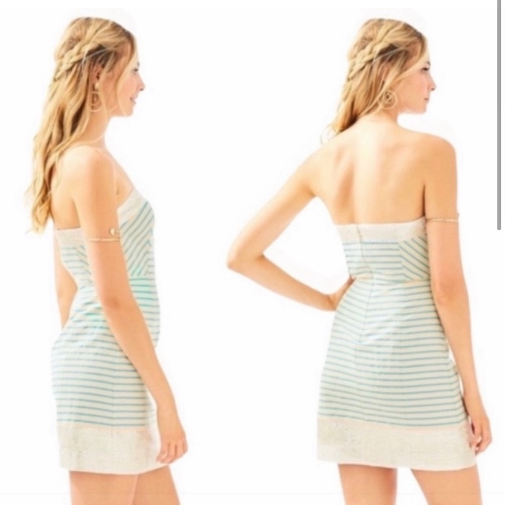 LILLY PULITZER Remi Dress in Blue Horizon Bayview Stripe Metallic 6 - Picture 4 of 6